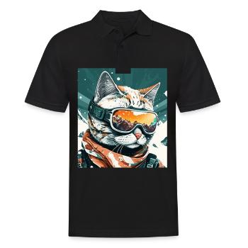 Winter Katze Ski Snowboard Schnee Kätzchen - Männer Poloshirt - Schwarz - Vorne - Kai (181cm)
