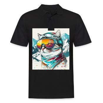 Winter Katze Ski Snowboard Schnee Kätzchen - Männer Poloshirt - Schwarz - Vorne - Kai (181cm)