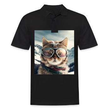 Winter Katze Ski Snowboard Schnee Kätzchen - Männer Poloshirt - Schwarz - Vorne - Kai (181cm)