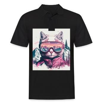 Winter Katze Ski Snowboard Schnee Kätzchen - Männer Poloshirt - Schwarz - Vorne - Kai (181cm)
