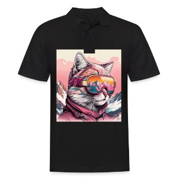 Winter Katze Ski Snowboard Schnee Kätzchen - Männer Poloshirt - Schwarz - Vorne - Kai (181cm)