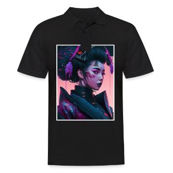 Geisha Anime Japon Vaporwave Anime Futuriste - Polo Homme - noir - Devant - Kai (181cm)