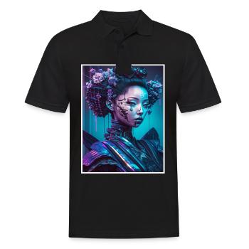 Geisha Anime Japon Vaporwave Anime Futuriste - Polo Homme - noir - Devant - Kai (181cm)