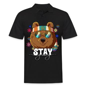 60er 70er Jahre Kostüm Stay Groovy Hippie - Männer Poloshirt - Schwarz - Vorne - Kai (181cm)