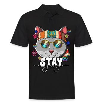 60s 70s Costume Stay Groovy Hippie - Men's Polo Shirt - black - Front - Kai (181cm)