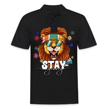 60er 70er Jahre Kostüm Stay Groovy Hippie - Männer Poloshirt - Schwarz - Vorne - Kai (181cm)