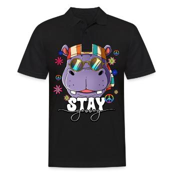 60er 70er Jahre Kostüm Stay Groovy Hippie - Männer Poloshirt - Schwarz - Vorne - Kai (181cm)