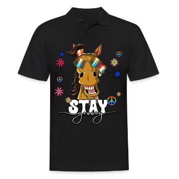 60er 70er Jahre Kostüm Stay Groovy Hippie - Männer Poloshirt - Schwarz - Vorne - Kai (181cm)