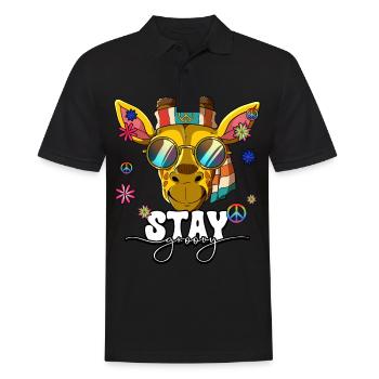 60er 70er Jahre Kostüm Stay Groovy Hippie - Männer Poloshirt - Schwarz - Vorne - Kai (181cm)