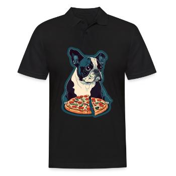 Französische Bulldogge Mops Hund Pizza Frenchie - Männer Poloshirt - Schwarz - Vorne - Kai (181cm)