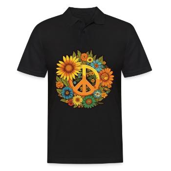 Frieden Zeichen Blumen Pflanzen Abstrakt Peace - Männer Poloshirt - Schwarz - Vorne - Kai (181cm)