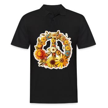 Frieden Zeichen Blumen Pflanzen Abstrakt Peace - Männer Poloshirt - Schwarz - Vorne - Kai (181cm)