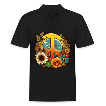 Frieden Zeichen Blumen Pflanzen Abstrakt Peace - Männer Poloshirt - Schwarz - Vorne - Kai (181cm)