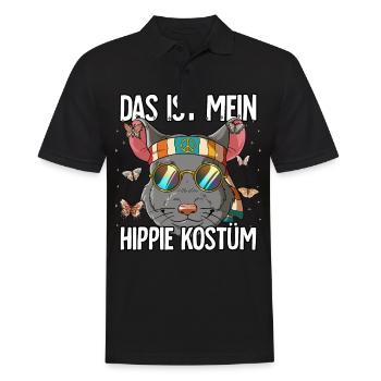 Das Ist Mein Hippie Kostüm 60er 70er Jahre Kostüm - Männer Poloshirt - Schwarz - Vorne - Kai (181cm)