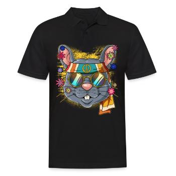 60er 70er Jahre Kostüm Groovy Hippie - Männer Poloshirt - Schwarz - Vorne - Kai (181cm)