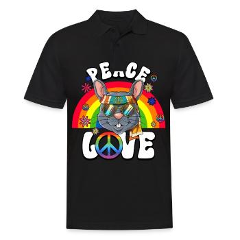60er 70er Jahre Kostüm Peace Love Hippie - Männer Poloshirt - Schwarz - Vorne - Kai (181cm)