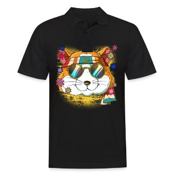 60er 70er Jahre Kostüm Groovy Hippie - Männer Poloshirt - Schwarz - Vorne - Kai (181cm)