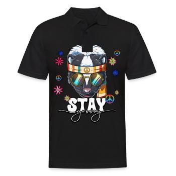 60er 70er Jahre Kostüm Stay Groovy Hippie - Männer Poloshirt - Schwarz - Vorne - Kai (181cm)