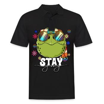 60er 70er Jahre Kostüm Stay Groovy Hippie - Männer Poloshirt - Schwarz - Vorne - Kai (181cm)