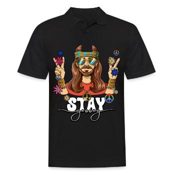 60er 70er Jahre Kostüm Stay Groovy Hippie - Männer Poloshirt - Schwarz - Vorne - Kai (181cm)