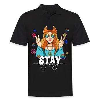 60er 70er Jahre Kostüm Stay Groovy Hippie - Männer Poloshirt - Schwarz - Vorne - Kai (181cm)