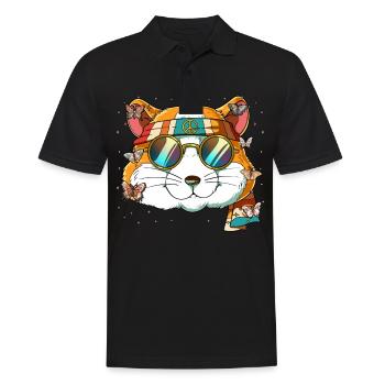 60er 70er Jahre Kostüm Groovy Hippie - Männer Poloshirt - Schwarz - Vorne - Kai (181cm)