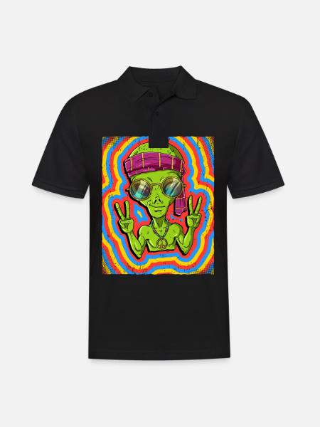 Hippie Alien Psychedelic Trippy - Men's Polo Shirt - black