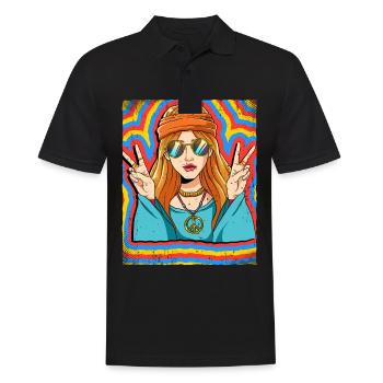 Hippie Frau Psychedelisch Trippy - Männer Poloshirt - Schwarz - Vorne - Kai (181cm)