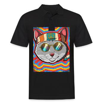 Hippie Cat Psychédélique Trippy - Polo Homme - noir - Devant - Kai (181cm)