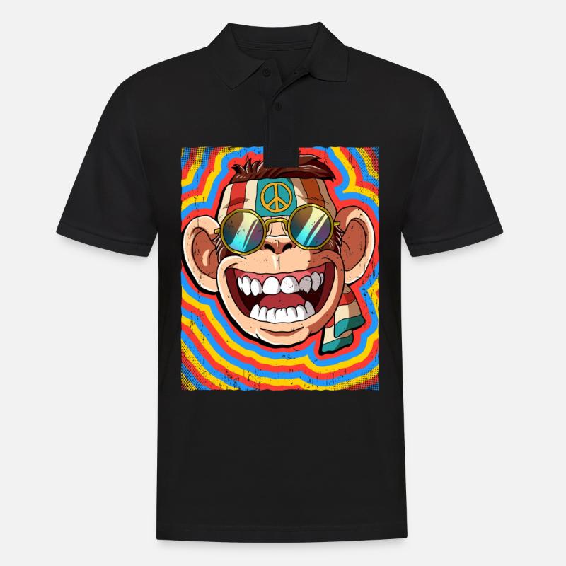 Hippie Affe Psychedelisch Trippy - Männer Poloshirt - Schwarz