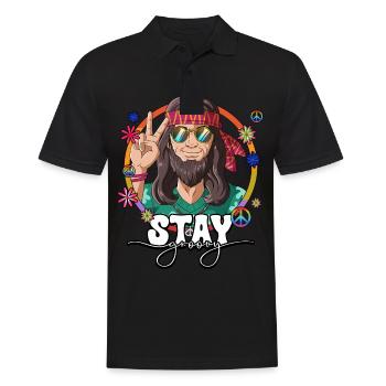 60er 70er Jahre Kostüm Stay Groovy Hippie - Männer Poloshirt - Schwarz - Vorne - Kai (181cm)