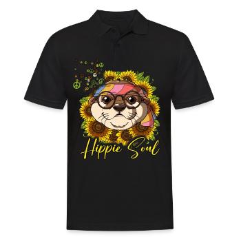 60er 70er Jahre Kostüm Hippie Soul - Männer Poloshirt - Schwarz - Vorne - Kai (181cm)