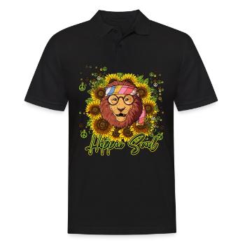 60er 70er Jahre Kostüm Hippie Soul - Männer Poloshirt - Schwarz - Vorne - Kai (181cm)
