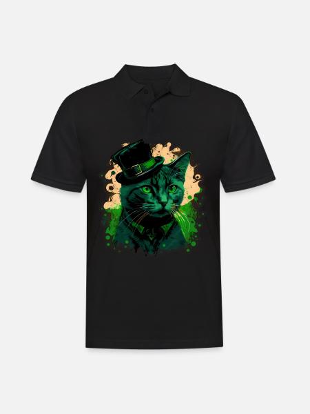 Katze Kätzchen St. Patricks Day Irland Irisch - Männer Poloshirt - Schwarz