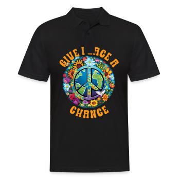 Hippie Peace Zeichen Frieden Blumen Blumenkind - Männer Poloshirt - Schwarz - Vorne - Kai (181cm)