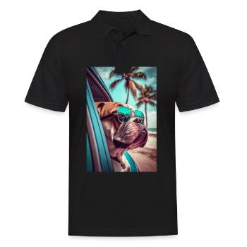 English Bulldog Sunglasses Beach Palms - Men's Polo Shirt - black - Front - Kai (181cm)
