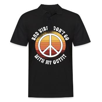 Hippie Peace Zeichen Frieden Blumen Blumenkind - Männer Poloshirt - Schwarz - Vorne - Kai (181cm)
