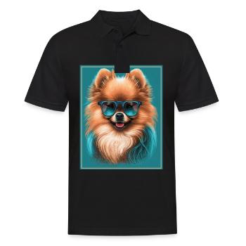 Miniature Spitz Pomeranian Sunglasses Glasses Dog - Men's Polo Shirt - black - Front - Kai (181cm)