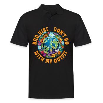Hippie Peace Zeichen Frieden Blumen Blumenkind - Männer Poloshirt - Schwarz - Vorne - Kai (181cm)