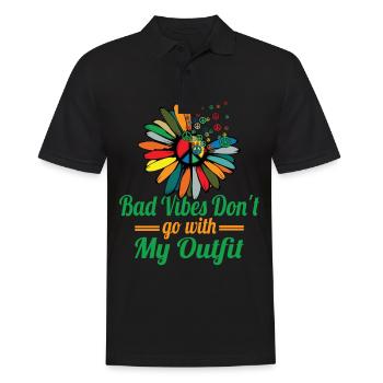 Hippie Peace Zeichen Frieden Blumen Blumenkind - Männer Poloshirt - Schwarz - Vorne - Kai (181cm)