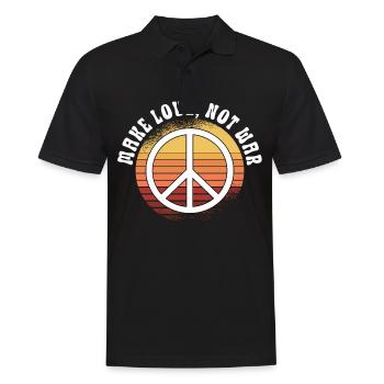 Hippie Peace Zeichen Frieden Blumen Blumenkind - Männer Poloshirt - Schwarz - Vorne - Kai (181cm)