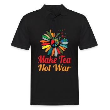 Hippie Peace Zeichen Frieden Blumen Blumenkind - Männer Poloshirt - Schwarz - Vorne - Kai (181cm)
