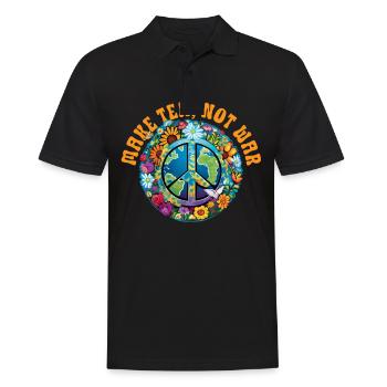 Hippie Peace Zeichen Frieden Blumen Blumenkind - Männer Poloshirt - Schwarz - Vorne - Kai (181cm)