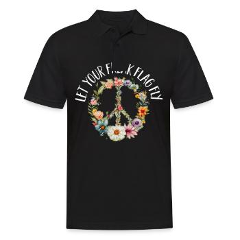 Hippie Peace Zeichen Frieden Blumen Blumenkind - Männer Poloshirt - Schwarz - Vorne - Kai (181cm)