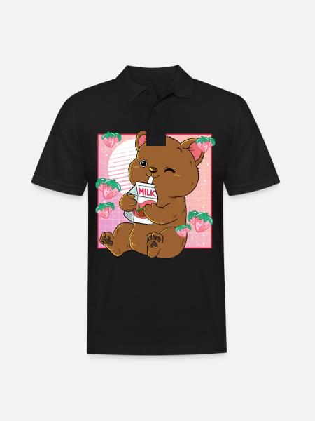 Kawaii Bär Erdbeermilch - Männer Poloshirt - Schwarz