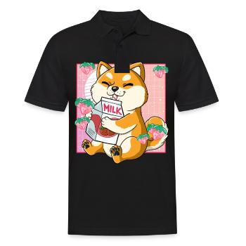 Kawaii Shiba Inu Chien Lait à la Fraise - Polo Homme - noir - Devant - Kai (181cm)