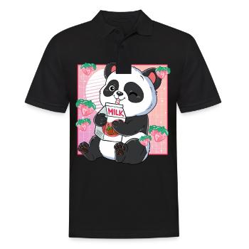 Kawaii Panda Erdbeermilch - Männer Poloshirt - Schwarz - Vorne - Kai (181cm)