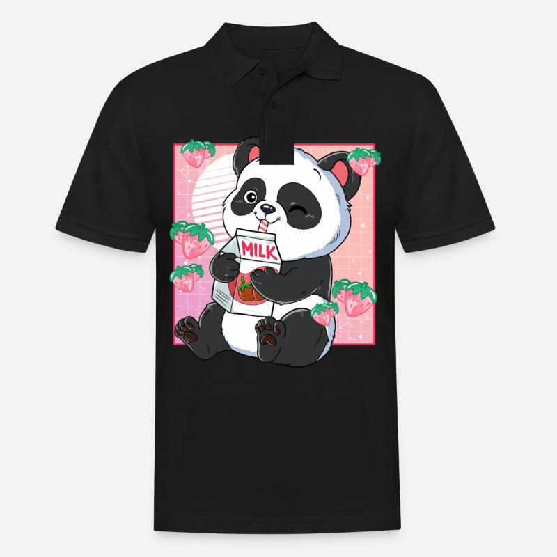 Kawaii Panda Erdbeermilch - Männer Poloshirt - Schwarz