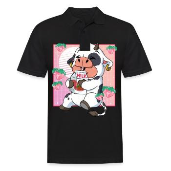 Kawaii Kuh Erdbeermilch - Männer Poloshirt - Schwarz - Vorne - Kai (181cm)