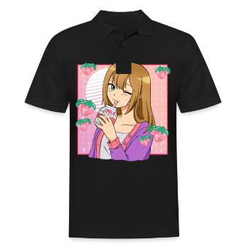 Kawaii Anime Girls Lait de fraise - Polo Homme - noir - Devant - Kai (181cm)